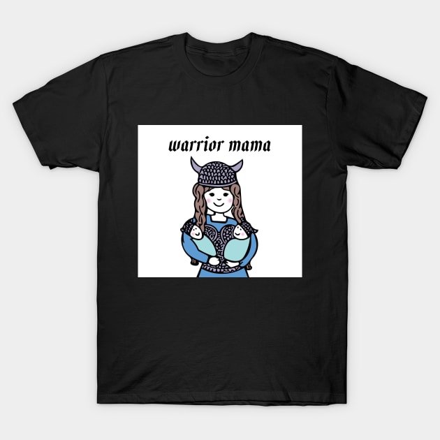 Warrior Mama - brunette Valkyrie Mom with twins T-Shirt by bettyretro